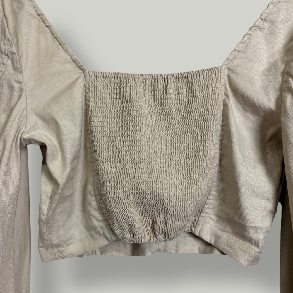 ARITZIA BABATON Blouse Women Size Small Beige Hadwyn Top Longsleeves Linen Blend - Picture 11 of 16